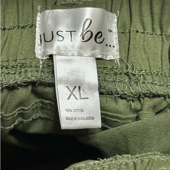 Just Be Women's SZ XL Olive Green Tie-Waist Cropped Pants 100% Cotton - Picture 3 of 3